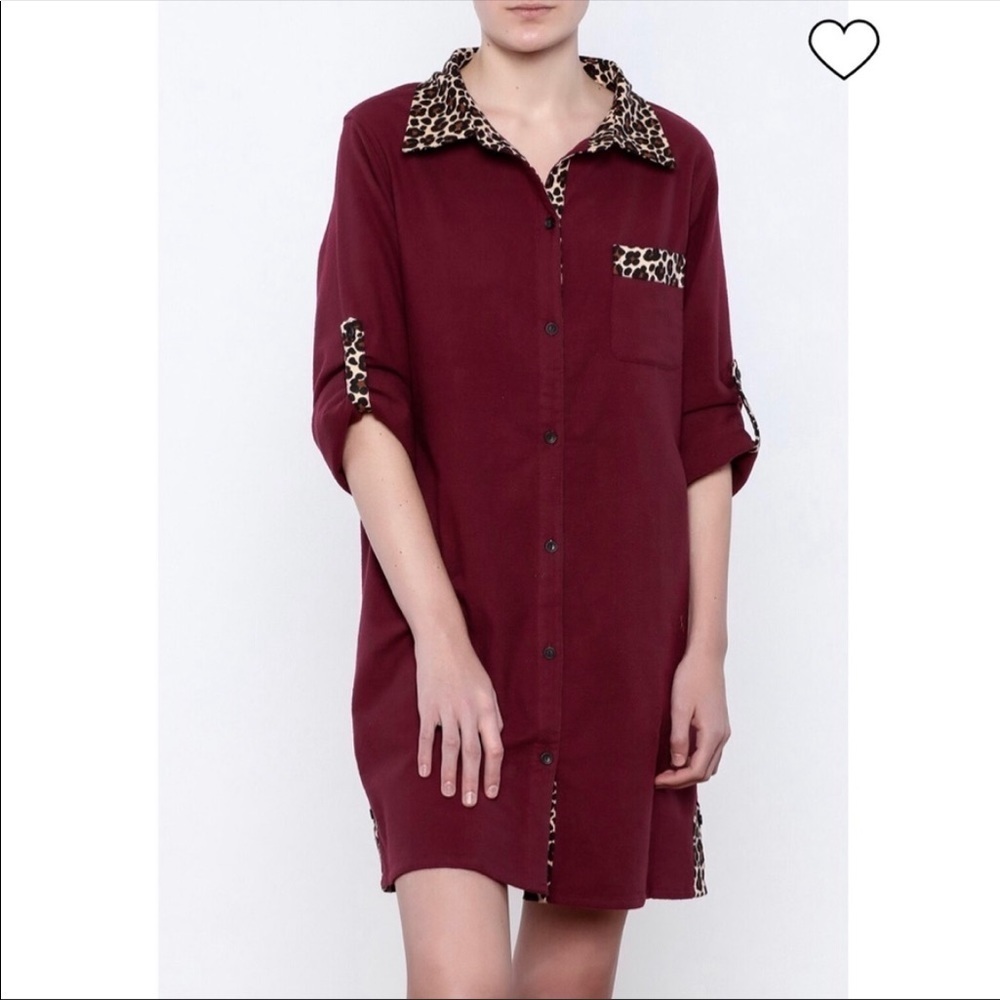 SIMPLY NOELLE Merlot and Leopard Button down  NIGHTSHIRT Size XXL 16-18